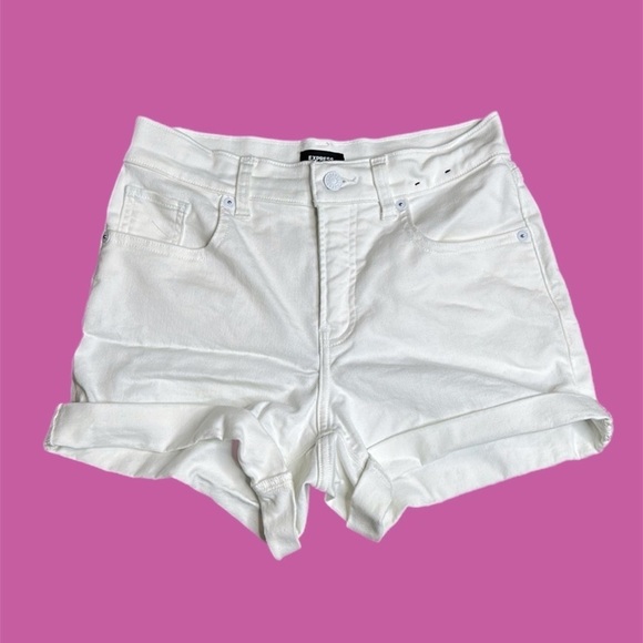 Express Women’s Shortie Mid-Rise White Convertible Hem Jean Shorts Sz 0 - Picture 1 of 10